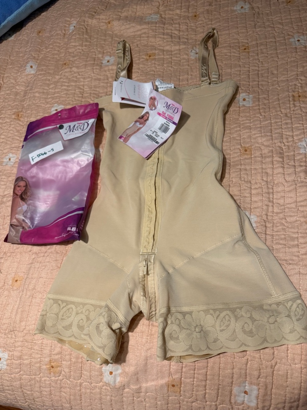 Beige Shapewear Bodysuit with Lace Trim